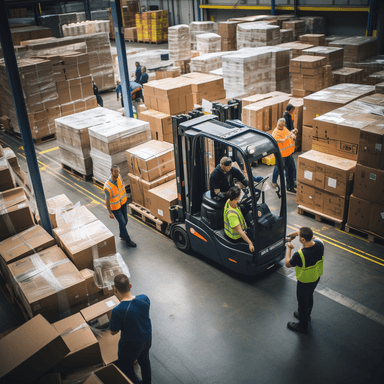 Forklift operating in a warehouse